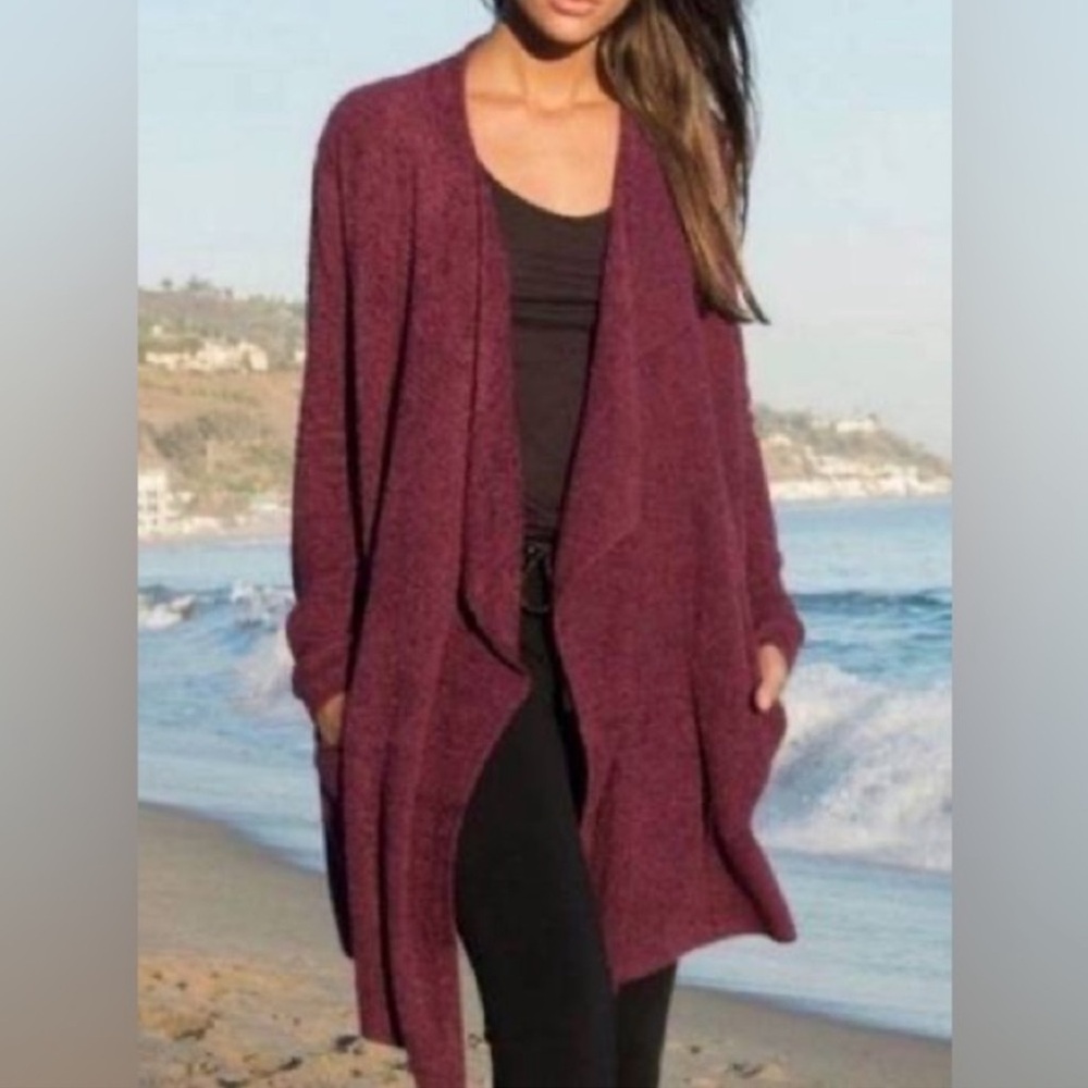 Barefoot Dreams Cozychic Lite Cardigan Berry Burgundy Size S/M Loungewear - Picture 1 of 12